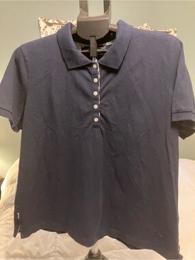 Jones New York Signature Woman Navy Polo Shirt 2X Short Sleeve Cotton Blend